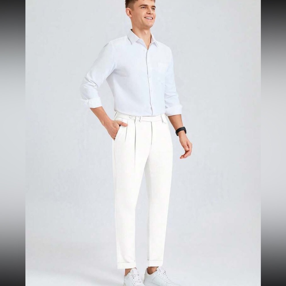 Manfinity Mode Men Fold Pleated Detail Slant Pocket Suit Pants - Picture 3 of 4